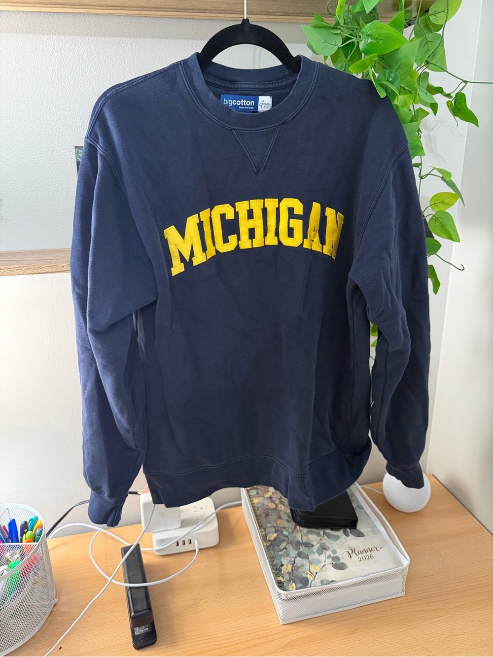 Big Cotton Navy Michigan Crewneck Sweatshirt (Medium)